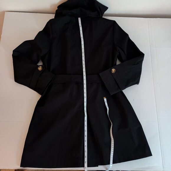 Createmo.us Black Trench Coat Double-Breasted Belted Coat Women’s Size Large L - Picture 11 of 16